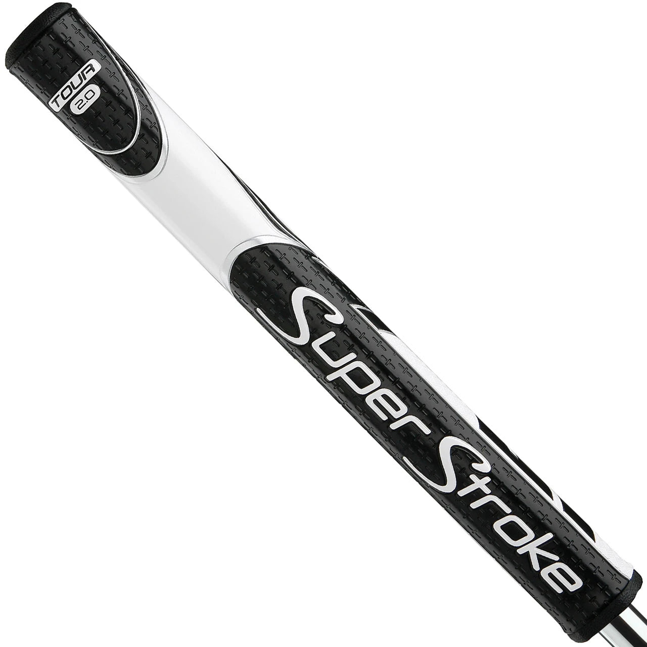 Black and white image of a Super Stroke Zenergy Tour Putter Grip showcasing its textured surface and ergonomic design.