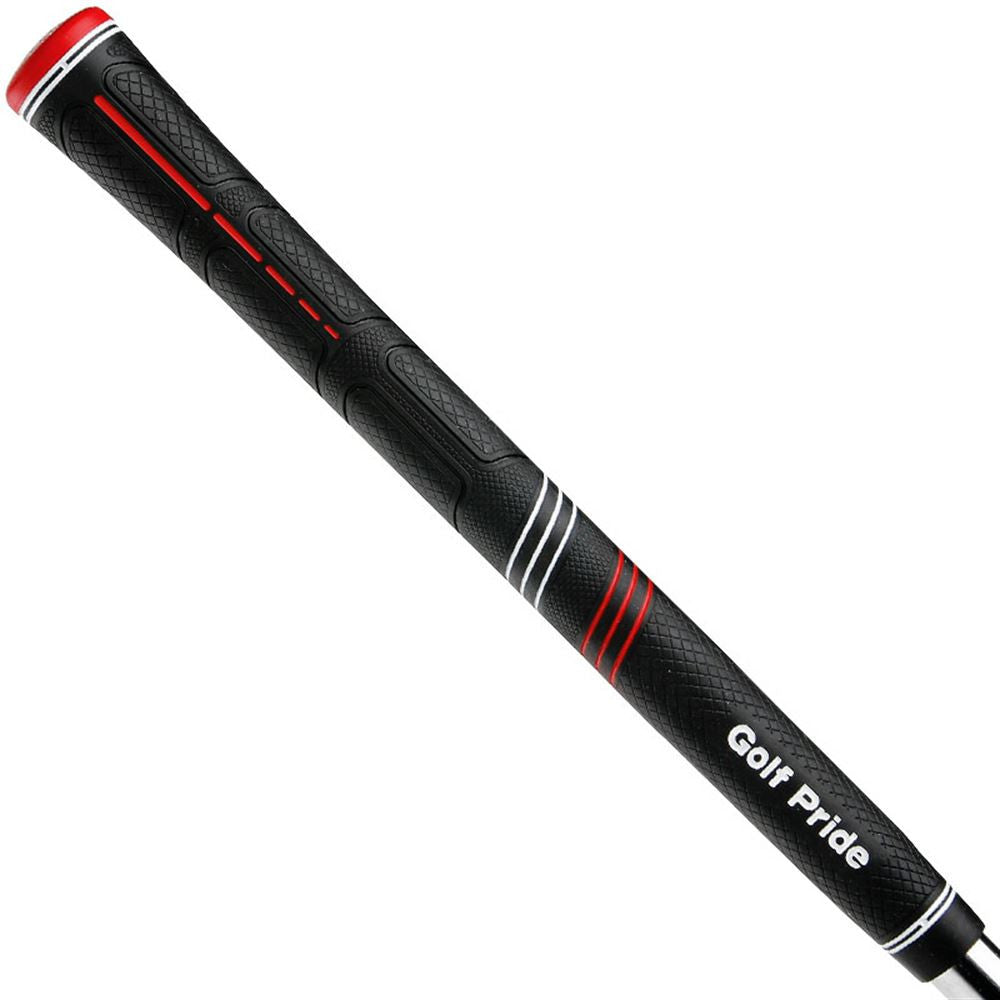 Golf Pride CP2 Pro golf grip shown on a golf club with a close-up of the textured black grip surface.