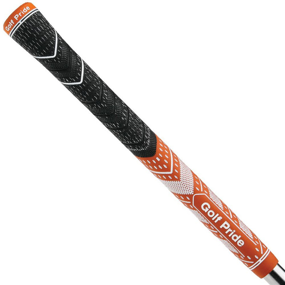 Orange Golf Pride MCC Plus 4 Teams golf grip showing textured rubber surface and reinforced design for better grip and control.