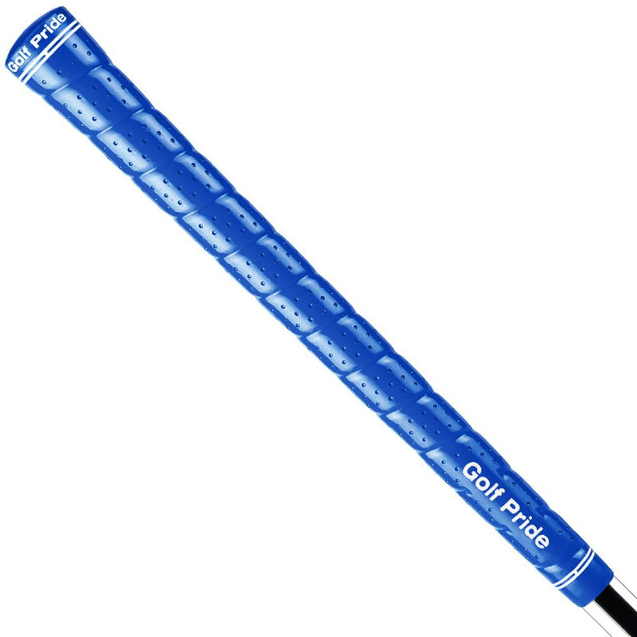 Blue Golf Pride Tour Wrap 2G golf grips shown on a club, featuring a textured rubber surface for enhanced grip and control.