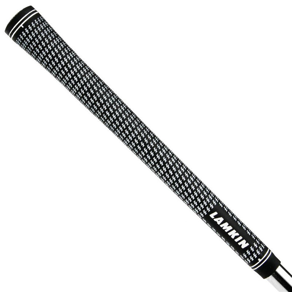 Lamkin Crossline golf grips showing textured rubber surface and grip pattern, designed for better control and comfort in golf clubs.