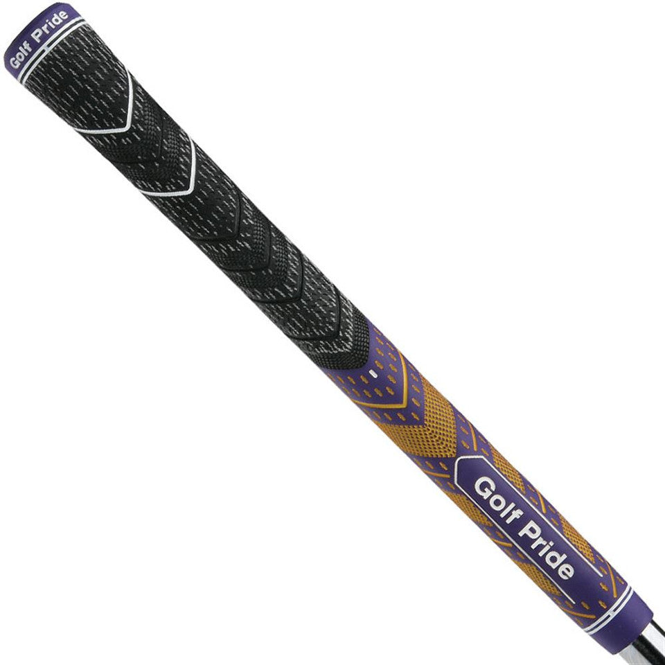 Golf Pride MCC Plus 4 Teams golf grip showing black rubber material with colorful accents and textured surface for better grip.