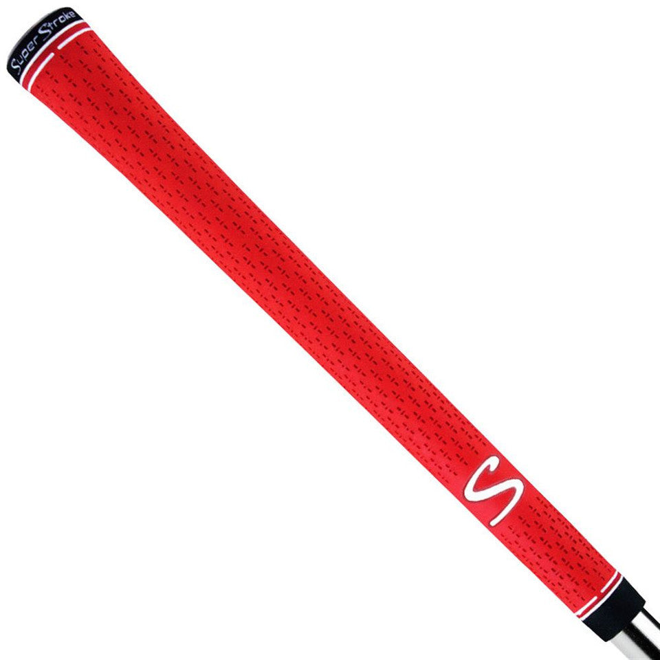 Super Stroke S-Tech golf grip shown in black with textured surface, designed for improved grip and comfort during play.