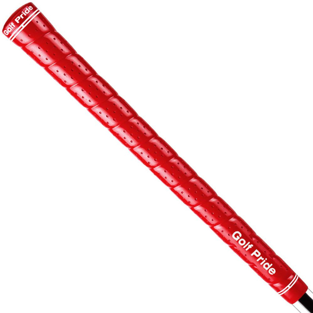 Red Golf Pride Tour Wrap 2G golf grip, close-up view showing textured rubber surface and ergonomic design for better grip.