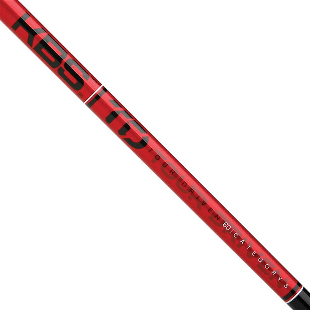 KBS TD Gloss Black driver shaft with graphite wood finish, showcasing a sleek black design and professional-grade golf club component.