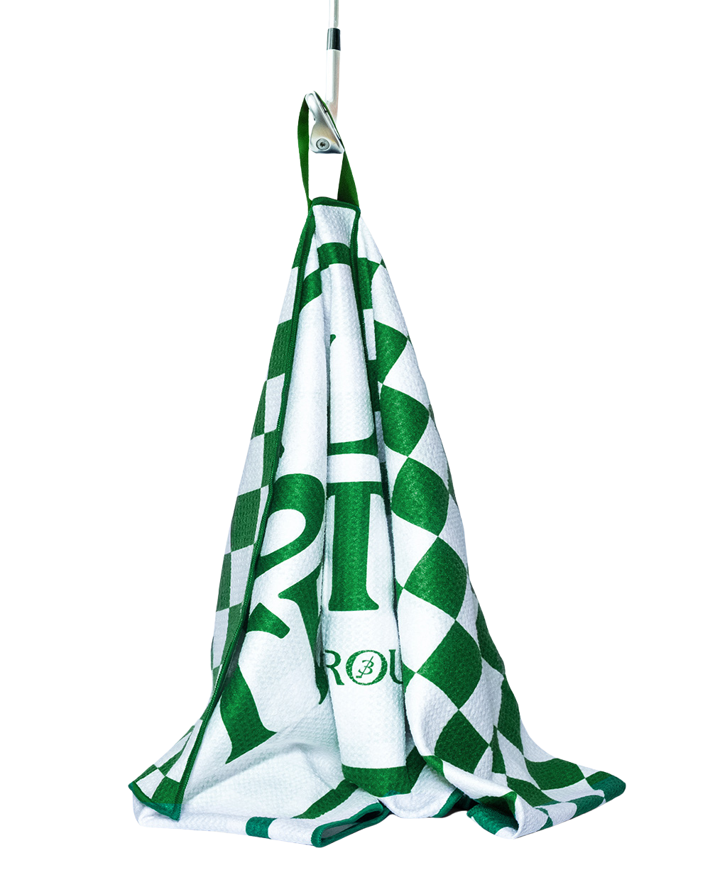 Three Putt Round It’s Always Tee Time Tour Towel with golf-themed design and vibrant colors, displayed flat on a white background.